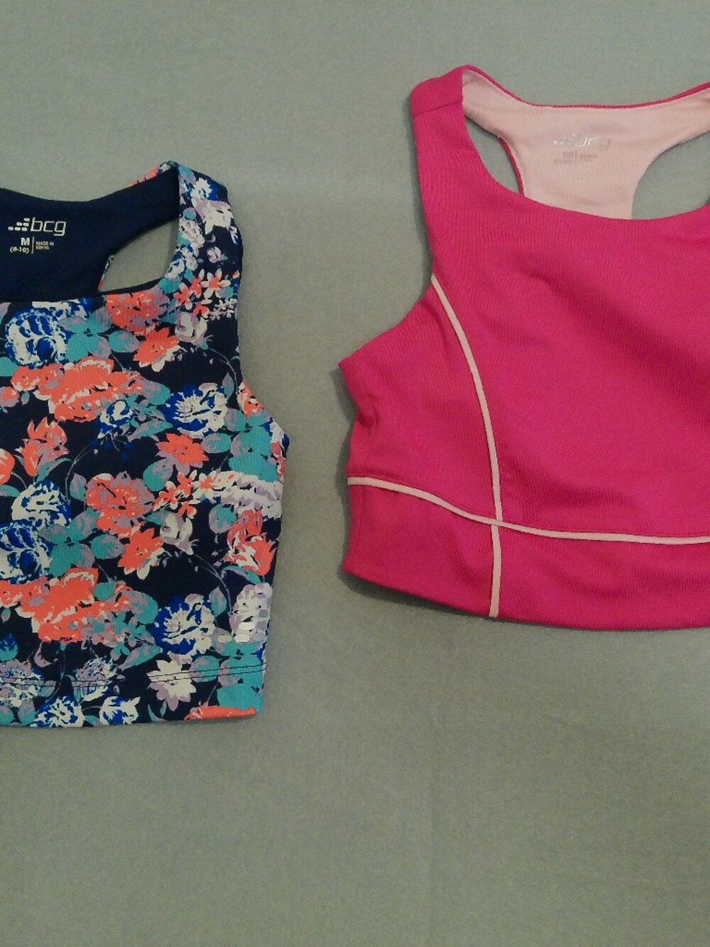 Girls Sport Bras Two Blue and Hot Pink Size Medium Pre Loved